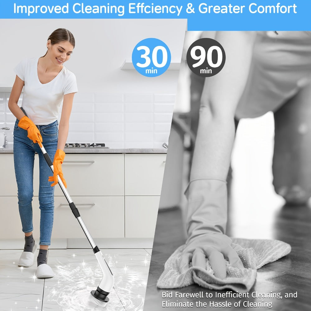 Electric Spin Scrubber with 7 Brush Heads & Adjustable Handle – Dual-Speed Cordless Power Scrubber for Bathroom, Tub, Tile, Floor & Shower Cleaning