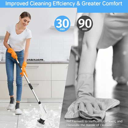 Electric Spin Scrubber with 7 Brush Heads & Adjustable Handle – Dual-Speed Cordless Power Scrubber for Bathroom, Tub, Tile, Floor & Shower Cleaning