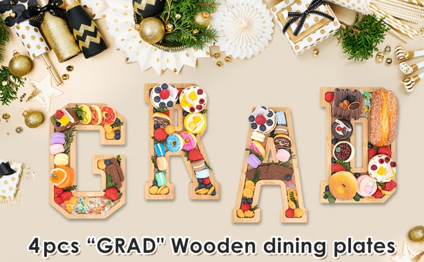 Graduation Charcuterie Board Decorations 4pcs Wooden Number Box with 14 Balloons – 2026 GRAD Fillable Party Supplies