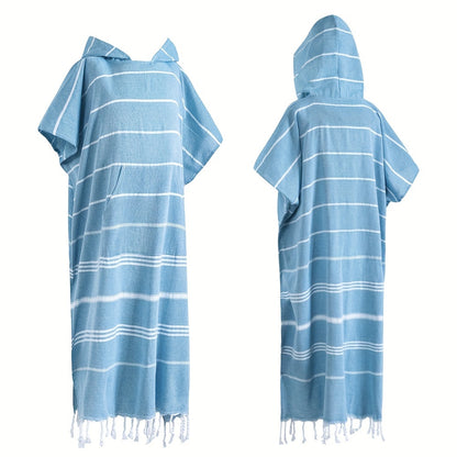 Hooded Beach Poncho Turkish Cotton Quick Dry Sandproof - Wearable Surf Changing Towel Lightweight Thin Bathrobe | S & L | Blue Green Purple Pink Gray | Swimming Diving Surfing Beach Essentials