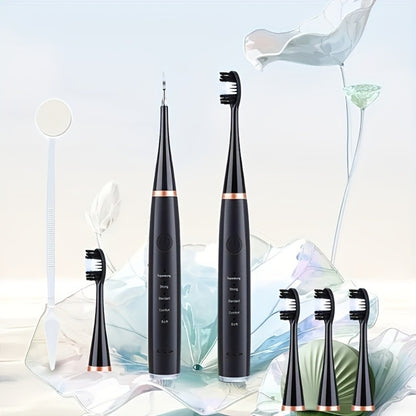 USB Electric Toothbrush Set - 5 Replaceable Brush Heads & 2 Cleaning Heads, USB Rechargeable Electric Toothbrush with Travel Case, Complete Oral Care Kit for Home & Travel, Black or White