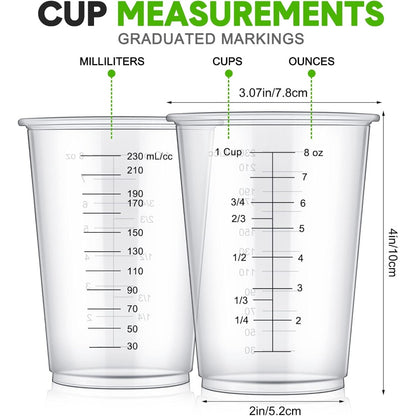 Plastic Measuring Cups with Wooden Sticks 100 Sets Clear Graduated Mixing Cups oz/ml/cc for Resin, Cooking, Baking & Epoxy – Disposable Paint Mixing Cups