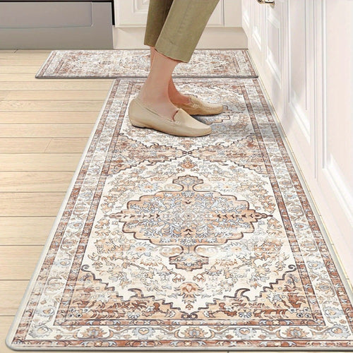 Anti Fatigue Kitchen Mat Set of 2 Non-Slip Cushioned Kitchen Rugs Boho Distressed Runner for Sink Laundry Office Standing Mat