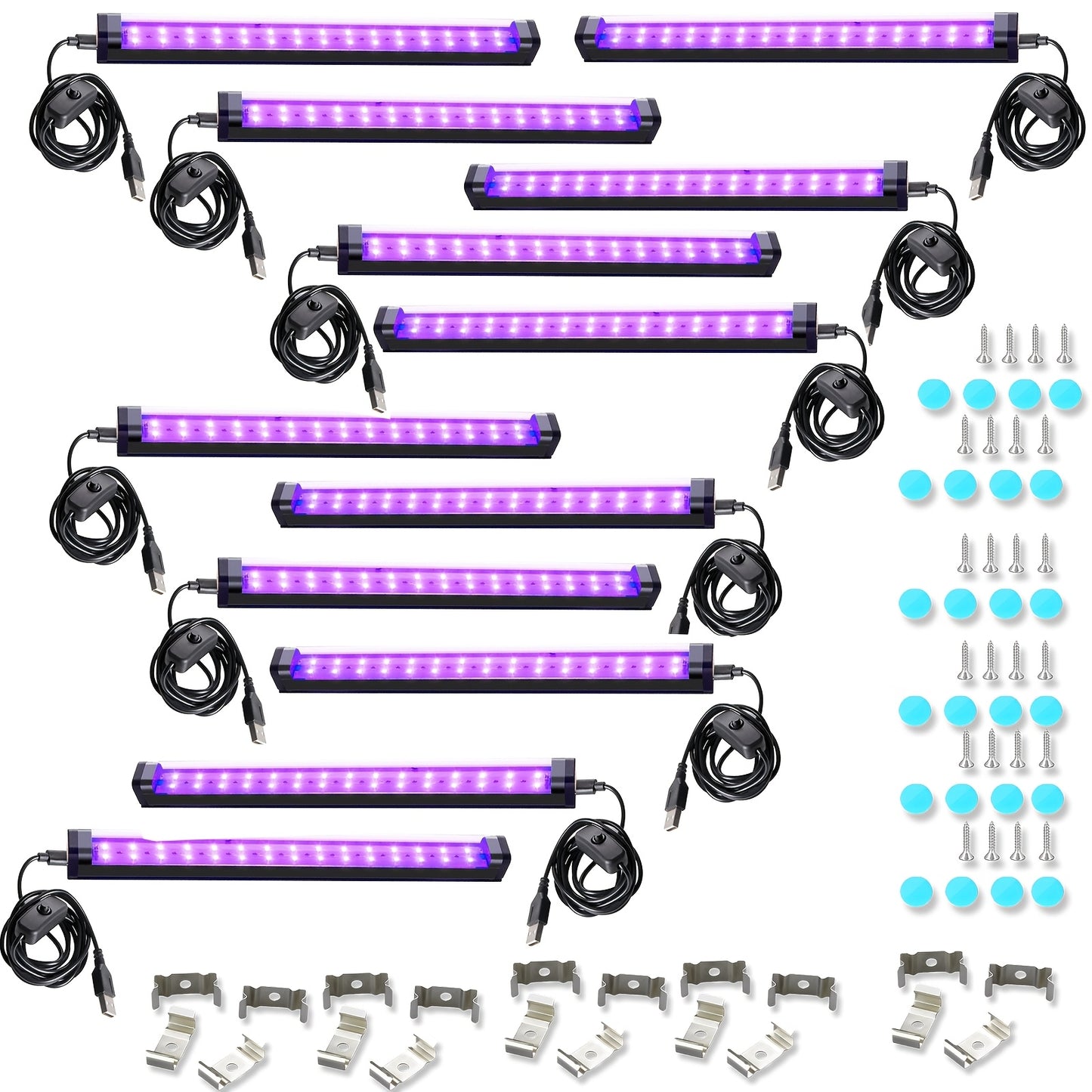 Black Light Bar UV LED Blacklight 10W 1ft - Magnetic UV Strip Light for Glow Party, Fluorescent Poster, Body Paint, Tapestry & Cabinet Display, 2/4/10/12/14 Pack Options