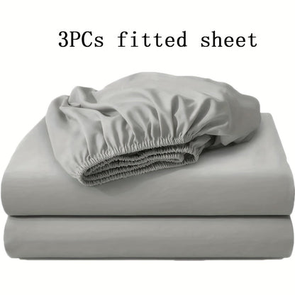 Fitted Sheet Set 3pcs with 2 Pillowcases | Soft Solid Color Bed Sheets Twin Full Queen King