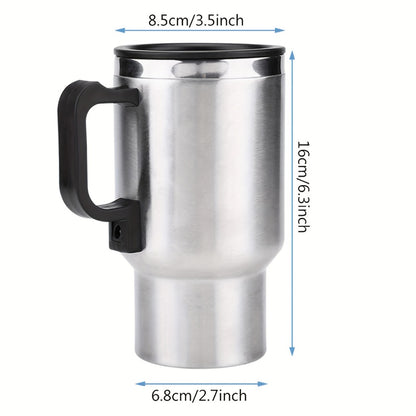 12V Car Electric Heating Travel Mug 450ml, Stainless Steel Car Electric Kettle with Cigarette Lighter Plug, 65°C Keep Warm Coffee Mug Heater for Road Trip Camping