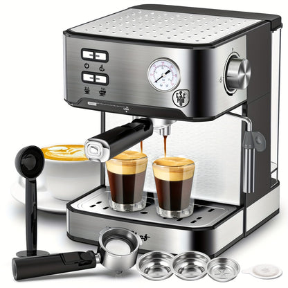 20 Bar Espresso Machine 950W – Stainless Steel Espresso & Cappuccino Latte Maker with Steam Wand Milk Frother, 49.03oz Water Tank, ESE Pod Filter, Home Barista Coffee Machine – Black, Pressure Gauge