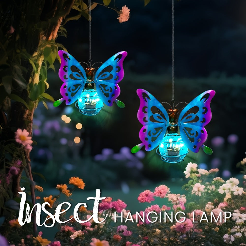 Solar Hanging Ornament Lights Ladybug & Butterfly – Waterproof Indoor Outdoor Decorative Garden Light with Spring Clips for Patio, Balcony, Porch & Trail, 5.5x2.5in