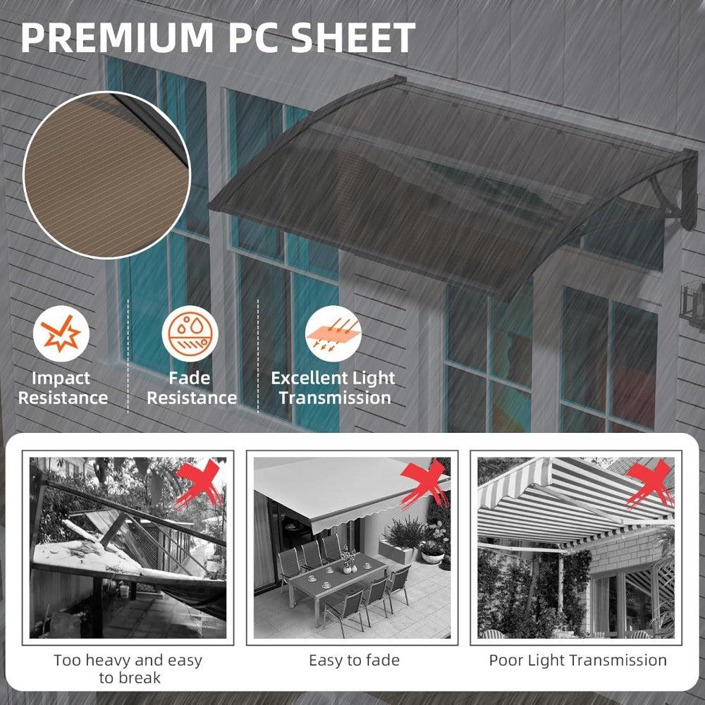 Window Awning Door Canopy Polycarbonate Overhang – UPF 50+ UV & Rain Protection, Leak-Proof Hollow Sheet, Weather-Resistant Outdoor Patio Awning for Doorways, Windows, Storefronts – Multiple Sizes & Colors