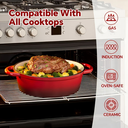Enameled Cast Iron Dutch Oven 4.5QT with Lid & Dual Handles - Even Heat Distribution, Non-Stick Enamel Interior, for Bread Baking, Slow Cooking, Braising & Roasting, Compatible with All Stovetops & Oven