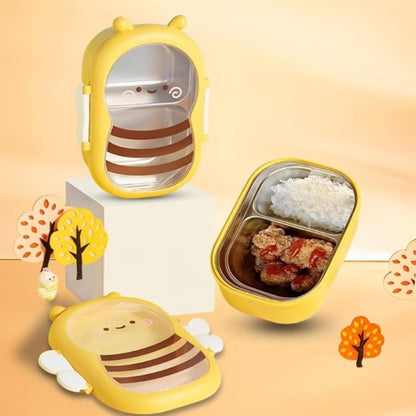 Cute Bee Lunch Box Stainless Steel – 304 Food Grade 2-Compartment Bento Box with Bee-Themed Lid for Kids, School, Office & Picnic – Lightweight Leakproof Lunchbox Gift