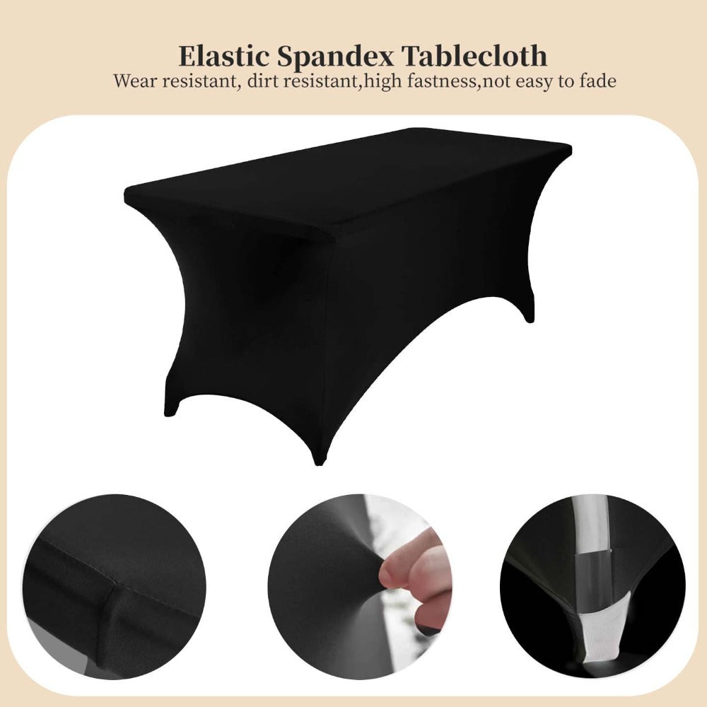 Spandex Tablecloth for 6 ft Rectangle Tables – Elastic Fitted Table Cover for Events, Parties, Weddings & Banquets – Wrinkle-Free Stretch Fabric in Black, White & Red, Indoor & Outdoor Use