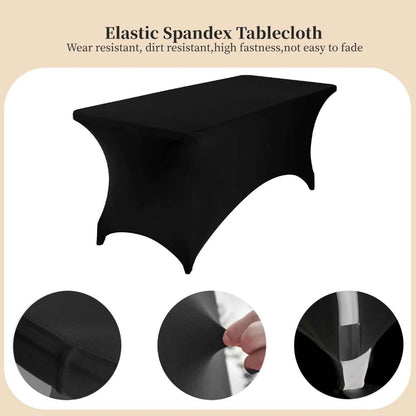 Spandex Tablecloth for 6 ft Rectangle Tables – Elastic Fitted Table Cover for Events, Parties, Weddings & Banquets – Wrinkle-Free Stretch Fabric in Black, White & Red, Indoor & Outdoor Use
