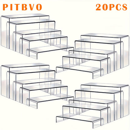 Acrylic Display Risers Clear Transparent Stands for Funko Pop Figures, Cupcakes, Jewelry, Perfume Bottles – Multi-Size Display Shelf Organizer for Home, Store & Craft Show – 10 or 20 Piece Set Large Size