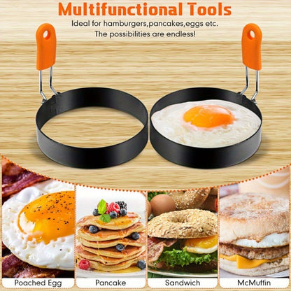 Egg Ring Set 6pcs Nonstick Stainless Steel Pancake Mold 4 Inch and 6 Inch Silicone Handle Round Griddle Shaper for Eggs Omelettes Pancakes Sandwiches Breakfast Cooking