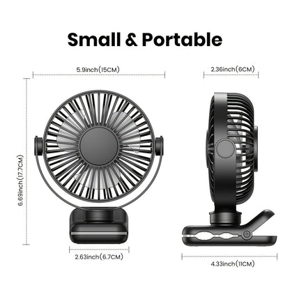 Clip on Fan USB Desk Fan, Brushless Motor Whisper Quiet Portable Mini Fan with Strong Clamp, USB Powered Personal Cooling Fan for Office Bedroom Dorm Stroller, 360° Adjustable, Black Pink