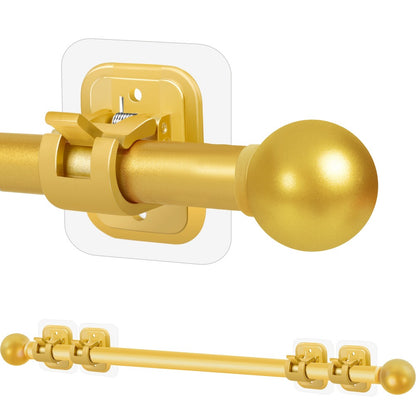 No-Drill Curtain Rod Set with Adhesive Brackets Renter Friendly 5/8 Inch Adjustable Window Drapery Pole for Bedroom Living Room Apartment Dorm Black Gold White 32-128 Inch