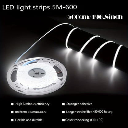 LED Strip Light 600 LEDs 2835 SMD Ultra Bright 5M 16.4ft, IP65 Waterproof Dimmable 12V Flexible Rope Light, Cuttable, for Under Cabinet, Bedroom, Kitchen, TV Backlight, Mirror, Bathroom, Stairway Lighting