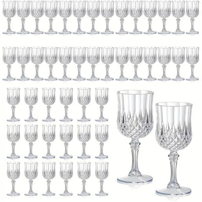 48pcs Shatterproof Plastic Wine & Champagne Glasses Set - 7oz Unbreakable Vintage Goblets Crystal Finish Reusable Cups for Parties Weddings Outdoor Events