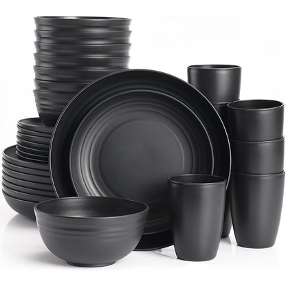 Wheat Straw Dinnerware Set 16 or 32 Piece – Plates & Bowls for 4 or 8 People, Microwave & Dishwasher Safe Plastic Dish Set, Lightweight Colorful Tableware for Home, Party & Holiday