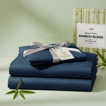 Bamboo Blend Bed Sheet Set 4 Piece 30% Bamboo Viscose 70% Polyester Cooling Deep Pocket 16 Inch Wrinkle-Resistant Moisture-Wicking Twin Full Queen King Cal King