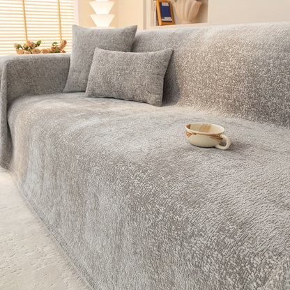 Chenille Sofa Cover with Fringe 300GSM - Super Soft Pet Friendly Solid Couch Slipcover for Single 2 4 Seater Living Room Decoration, 4 Colors
