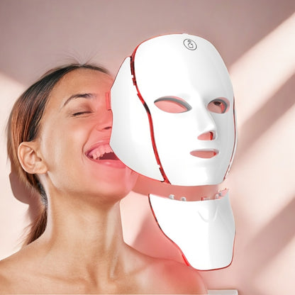 LED Light Therapy Facial Mask 7-Color USB Rechargeable – Face Neck Anti-Aging Acne Rejuvenation Skincare Device, Beauty Instrument Gift for Women, Valentine's Day Mother's Day Birthday