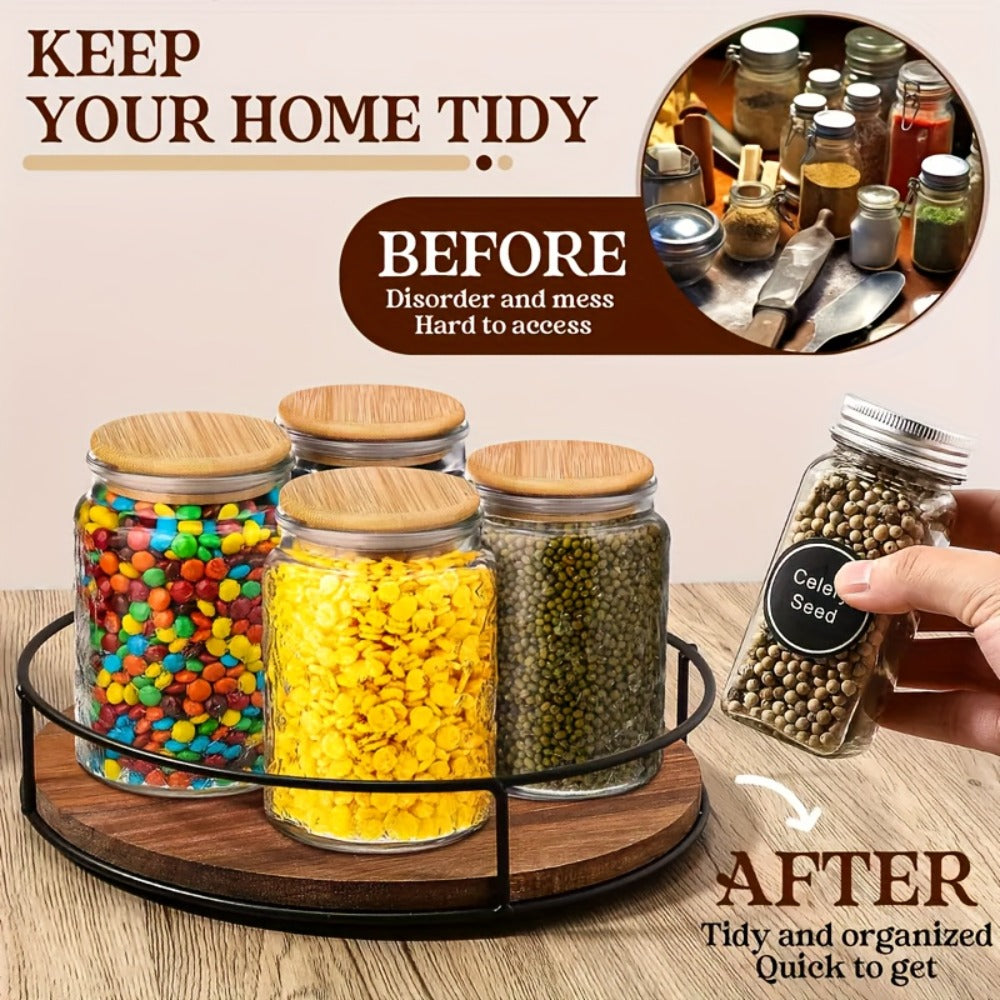 12" Wooden Rotating Storage Rack Turntable Organizer Kitchen Pantry Countertop Cabinet