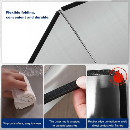 Stainless Steel Splatter Screen 4-Sided Foldable Stovetop Grease Guard - 31.5" Oil Splash Shield for Frying Pan, Gas Range & Induction Cooktop, Heat Resistant Nonstick Kitchen Backsplash Protector