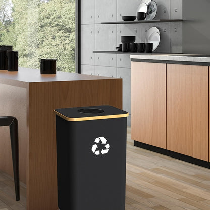 Recycling Bin 26 Gallon 100L with Lid & Removable Inner Bag, Large Collapsible Trash Can for Bottles Cans Glass & Plastic Waste, Open-Top Foldable Recycle Bin for Kitchen Garage & Outdoor Use