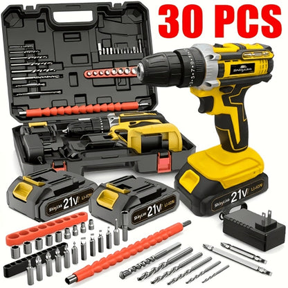 21V Cordless Drill Set Electric Drill Driver Kit with Lithium Battery Screwdriver Bits Hand Tools Toolbox for Home Repair DIY 18 30 136 Piece Kit Gift for Men