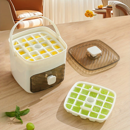 Ice Cube Tray with Lid 48 Compartment Stackable Double Layer Food Grade Plastic Ice Mold Easy Release Portable Ice Box for Beverages Coffee Tea Kitchen