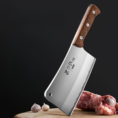 Meat Cleaver Heavy Duty Stainless Steel - Sharp Butcher Knife for Cutting Meat & Bones, Multi-Purpose Kitchen Chopper with Wooden Handle