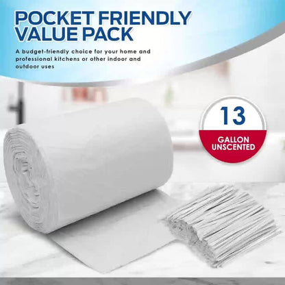 13 Gallon White Roll Garbage Bags Leak Proof Large Capacity Kitchen Trash Bags for Kitchen Living Room Bathroom Waste Bin 26 Count 62 Count 104 Count