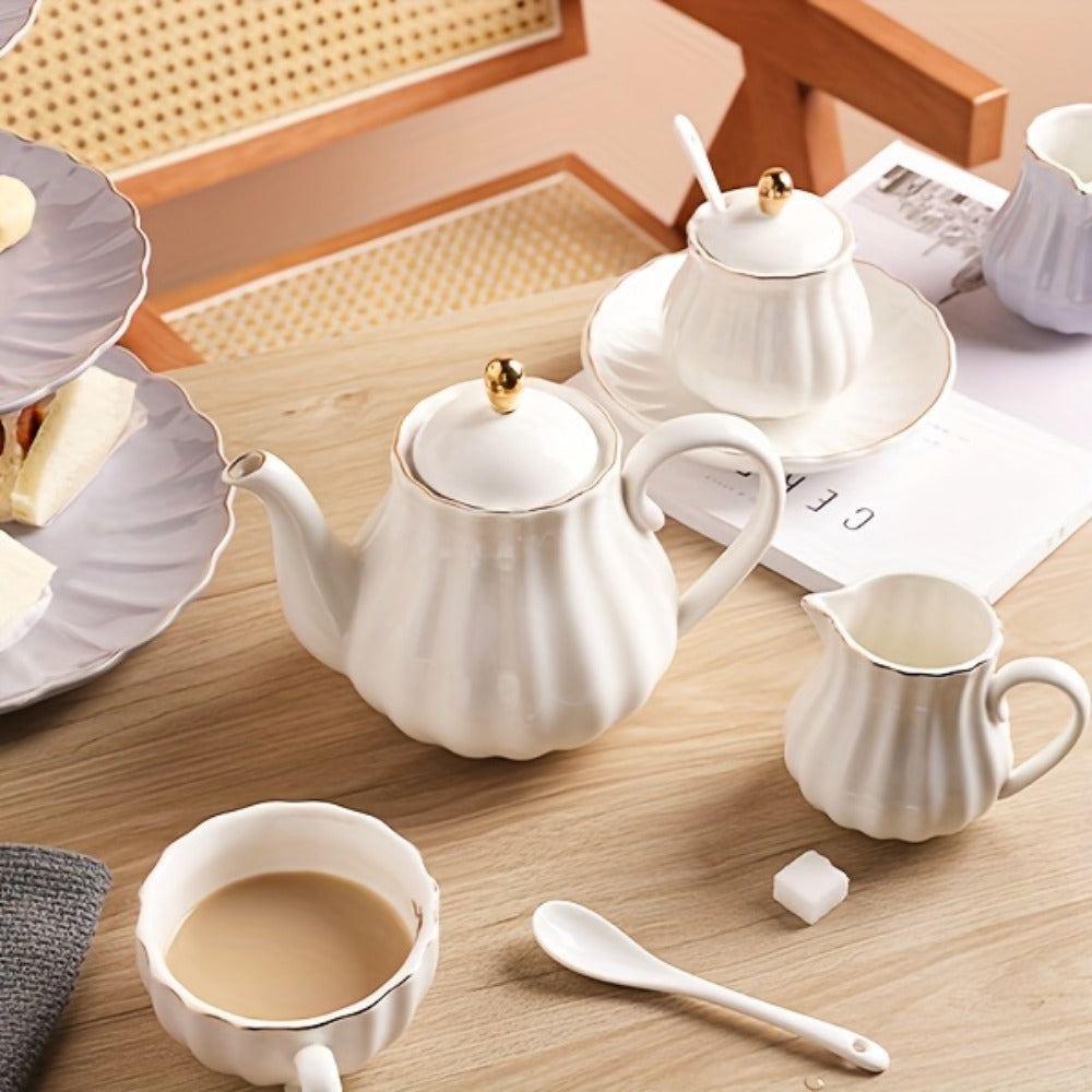 Porcelain Tea Set for 6 - 22 Piece British Royal Floral Service with Teapot, Cups & Saucers, Sugar Bowl, Cream Pitcher & Tea Strainer