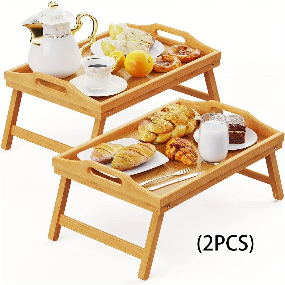 Bamboo Bed Tray Table with Folding Legs & Handles – Breakfast Sofa Lap Desk, 19.32" x 11.83", Natural Bamboo