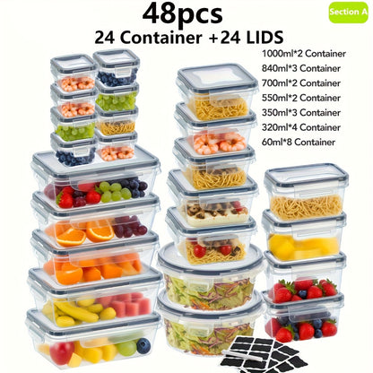 Food Storage Containers with Lids - Airtight Plastic Container Set for Kitchen Pantry Organization, Easy-Lock Leak-Proof Design, BPA-Free Meal Prep Containers with Labels and Markers, Available in 12, 24 or 48 Piece Sets for Pantry, Travel and Outdoor Use