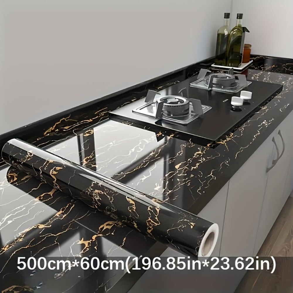 Black Marble Wallpaper Self-Adhesive Peel and Stick | Gold Vein Kitchen Backsplash Contact Paper | 23.62" x 196.85" Large Removable Wall Sticker for Modern Home Decor, Countertop & Furniture Wrap