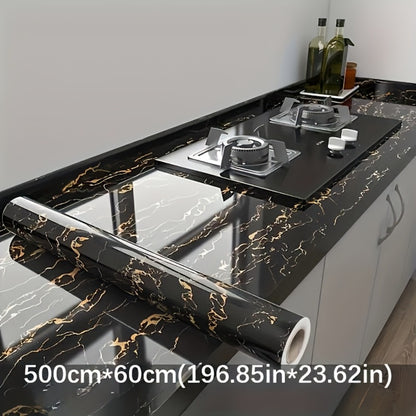 Black Marble Wallpaper Self-Adhesive Peel and Stick | Gold Vein Kitchen Backsplash Contact Paper | 23.62" x 196.85" Large Removable Wall Sticker for Modern Home Decor, Countertop & Furniture Wrap