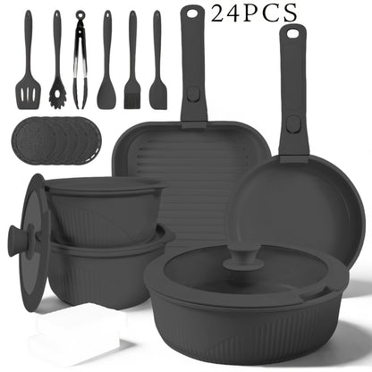 Nonstick Cookware Set 5/7/24 Piece Induction Ready with Detachable Handles – Stackable Pots & Pans Set Includes Skillet Frying Pan Soup Pot Steak Pan for Home RV Kitchen, Multiple Colors