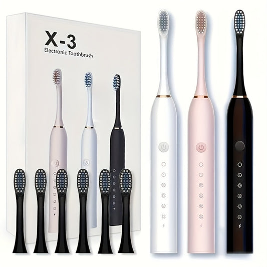 Electric Toothbrush Set with 8 Brush Heads - USB Rechargeable Adult Sonic Toothbrush, Soft Bristles, Portable for Travel & Home, Oral Care Gift for Men & Women - Pink / White / Black