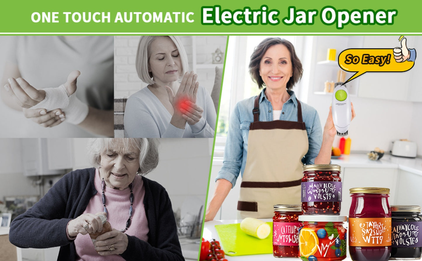 Electric Jar Opener One Touch Automatic – High Torque Battery Operated Jar Lid Opener for Seniors, Arthritis, Weak Hands, Women & Chefs | Hands-Free Kitchen Gadget Gift