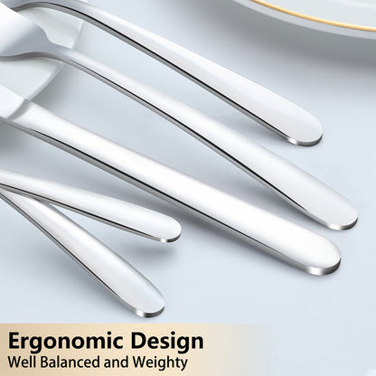 Stainless Steel Silverware Set 60 or 90 Piece with Gift Box – Service for 12 or 18, Includes Steak Knives, Salad Forks & Dessert Spoons, Dishwasher Safe Cutlery for Home, Wedding & Outdoor