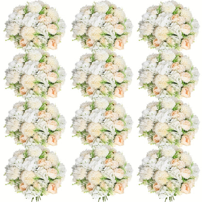 Artificial Peony Flowers 12 Bundles - Faux Peony & Hydrangea Bouquet for Wedding Centerpiece, Table Floral Arrangement, Vase Decor, Home & Holiday Decoration (Blue White, Pink, Purple, White, Green)