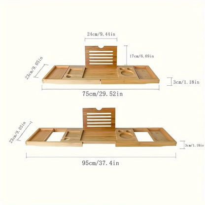 Bamboo Bath Caddy Tray with Adjustable Reading Rack - Expandable Bathtub Tray, Water-Resistant, Space-Saving Bathtub Organizer for Books, Tablets & Bath Essentials