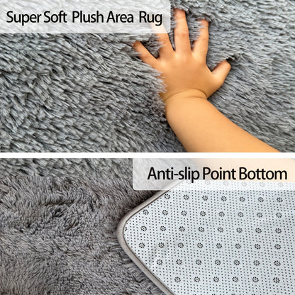 Fluffy Area Rug 4x6 - Soft High Pile Shaggy Carpet Non-Slip Indoor Floor Mat for Bedroom Living Room Dining Room, Blue & Tie Dye Rainbow Purple