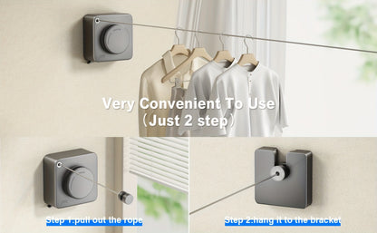 Retractable Clothesline Wall Mounted Stainless Steel Non-Sagging Indoor Outdoor Laundry Drying Line 15.1 Ft Heavy Duty