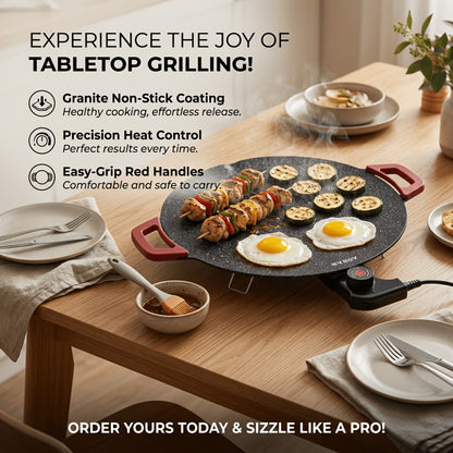 Electric Griddle Non-Stick with Adjustable Temperature – 14.17" & 15.75" Sizes, Fast Heating for Pancakes, Crepes, Pizza & BBQ, Easy Clean Portable Cooking Pan for Breakfast & Family Meals
