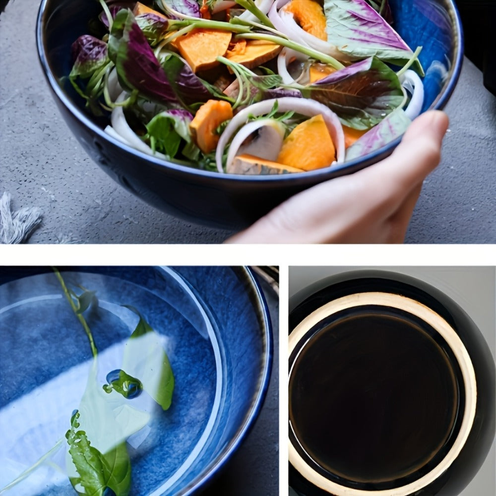 Extra Large Ceramic Bowls Set of 2 – 81oz Deep Blue Salad Bowl, Ramen Noodle Soup Bowl, Stylish Durable Dinnerware for Home Kitchen, Restaurant & Holiday Gift