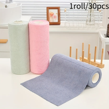 Reusable Microfiber Cleaning Towels 30-Pack, Kitchen Dish Cloth Roll, Absorbent Hand-Torn Disposable Napkins, Multi-Color Household Cleaning Cloths for Kitchen & Bath